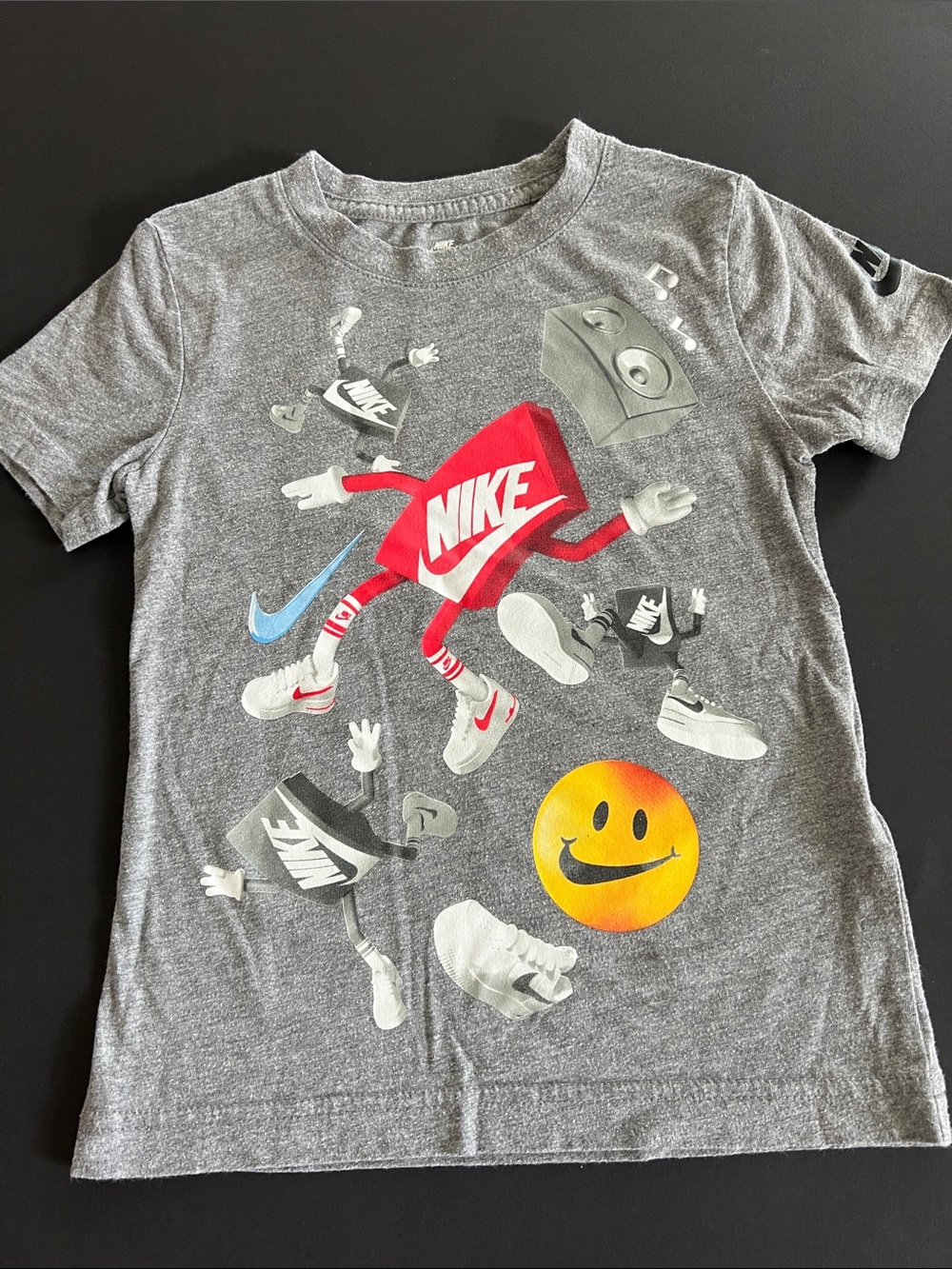 Nike Gray Tee with Red Logo and Yellow Smiley Face